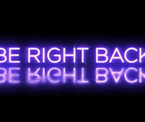 A sleek purple neon 'Be Right Back' text with a glitching reflection on a dark background. Perfect for Twitch afk screens and seamless stream transitions.