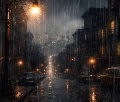 A looping video background of a classic rainy city street at night, perfect for setting a nostalgic or moody atmosphere. Ideal for Twitch streams, YouTube videos, or as an animated desktop wallpaper.