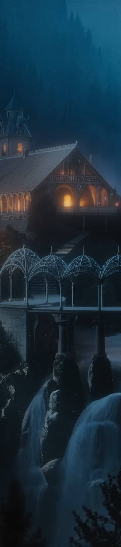 Moonlit Elven Palace Waterfalls - seamless looping Ambient video background