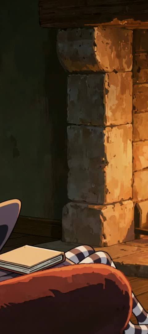 Set a magical, cozy atmosphere with this looping fireplace background, perfect for Twitch streams or lofi YouTube channels. Enhance your content with a seamless animated wallpaper featuring a witch's hat by a warm fire.