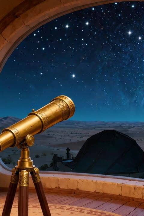 This seamless looping background features a cozy desert observatory scene under a clear, star-filled night sky, ideal as an animated wallpaper or for Twitch streams. It provides a peaceful, cosmic ambiance for VTubers and lofi YouTube channels.