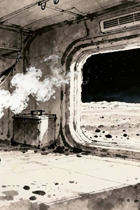 A cozy lunar base galley with a view of the moonscape and Earth provides a unique looping background for Twitch streams. This seamless animated wallpaper is perfect for creating a relaxed, futuristic ambiance for your content.