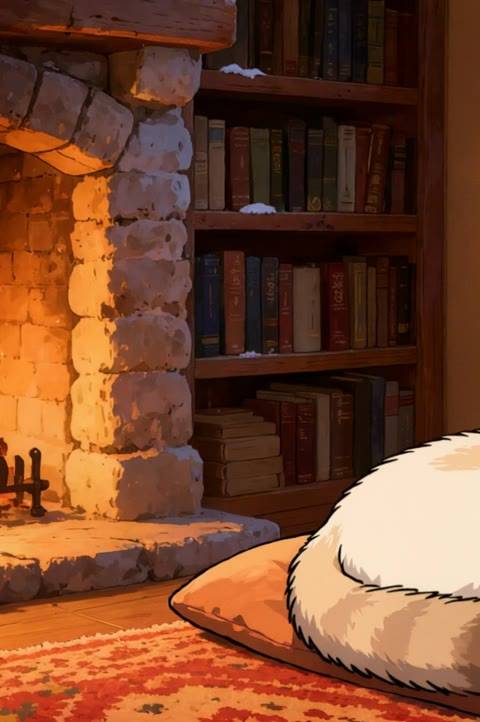 Immerse your audience in a tranquil winter scene with this seamless looping background featuring a sleeping cat by a crackling fireplace, perfect for Twitch, OBS, and lofi YouTube streams. Create a warm and inviting atmosphere with this animated wallpaper, showcasing a peaceful feline napping beside a vibrant fire as snow falls gently outside.
