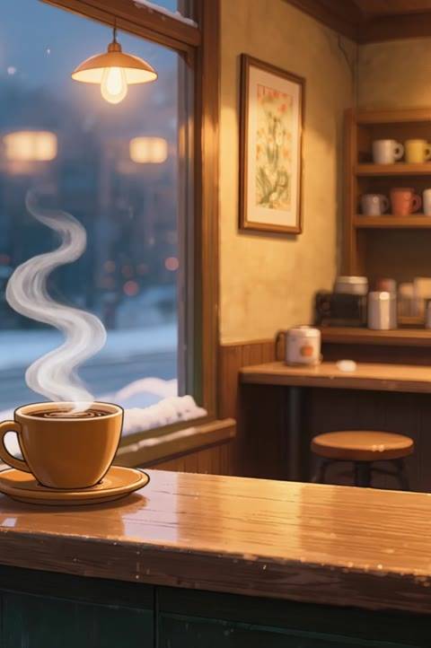 A perfect looping background for Twitch streams or a cozy seamless animated wallpaper for your desktop. This winter cafe scene offers a warm, inviting atmosphere for content creators.